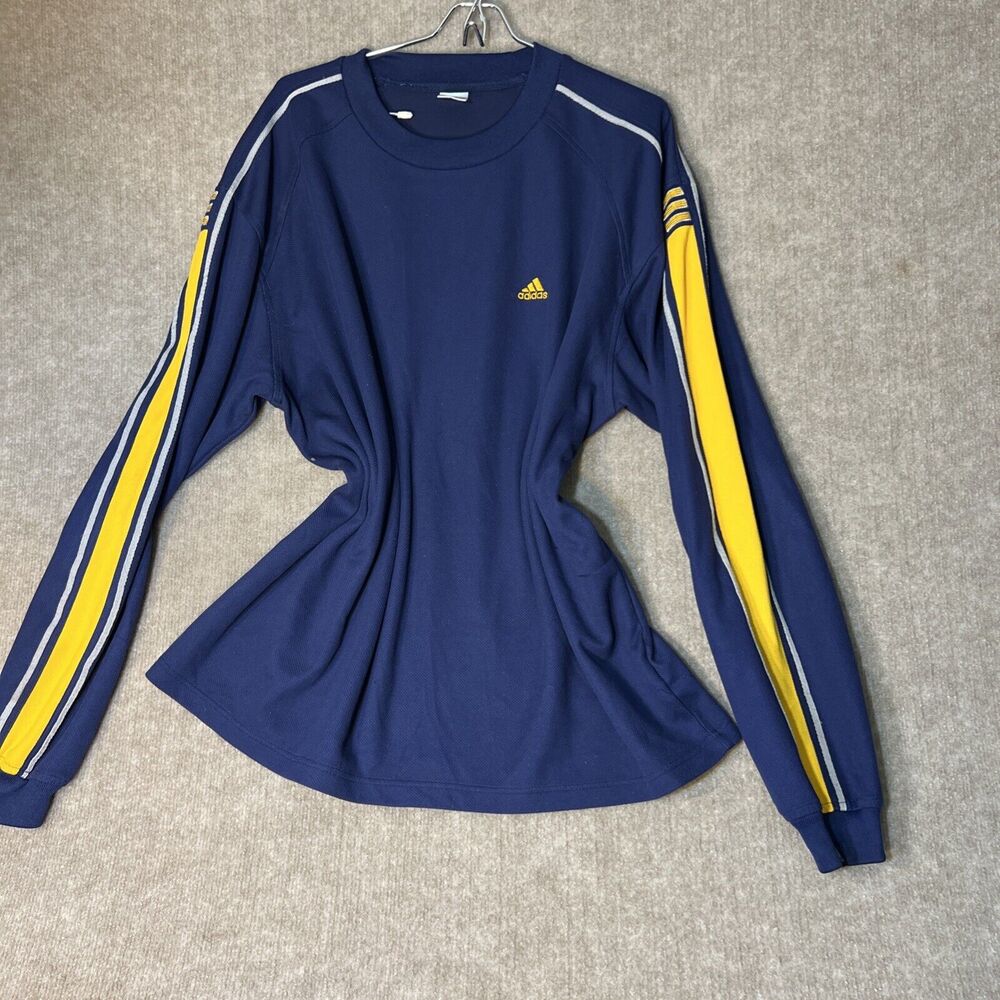 Adidas Sweater Men's Large Long‎ Sleeve Blue Stitched Knit Y2K 2000s